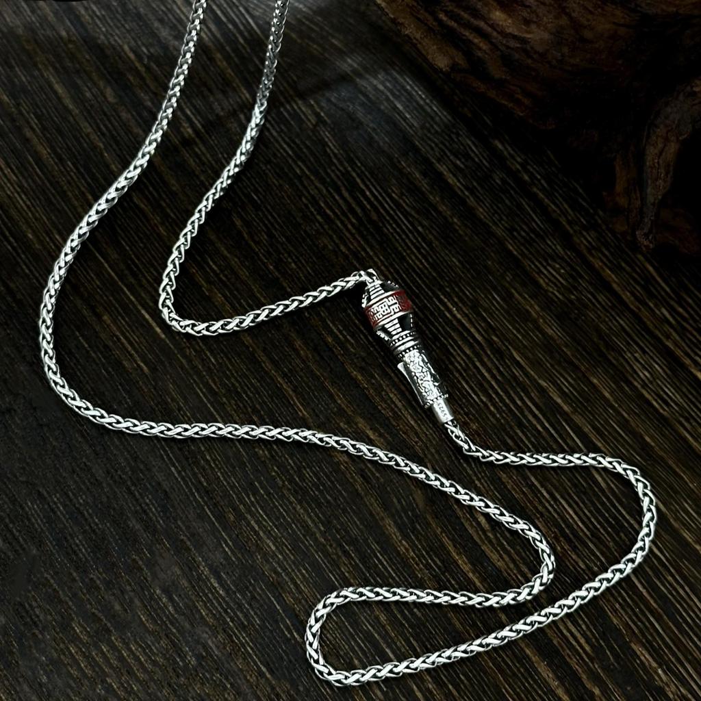 Серебряная талисманическая подвеска в даосском стиле с вермилионом, S925, ретро-дизайн унисекс с универсальной цепочкой Шопен.