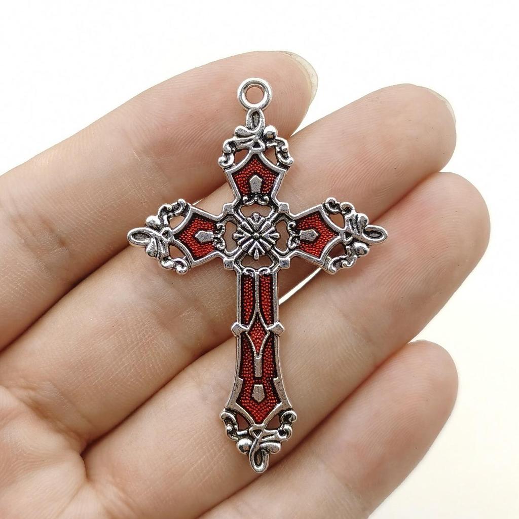Men's Retro Antique Silver Vine Pattern Cross Necklace Pendant