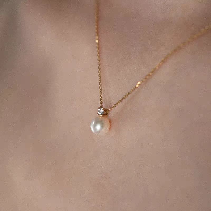 925 Sterling Silver Electroplated 18K Gold Light Luxury Shell Pearl Zircon Geomet Jewelry Giftsric Pendant Necklace for Women