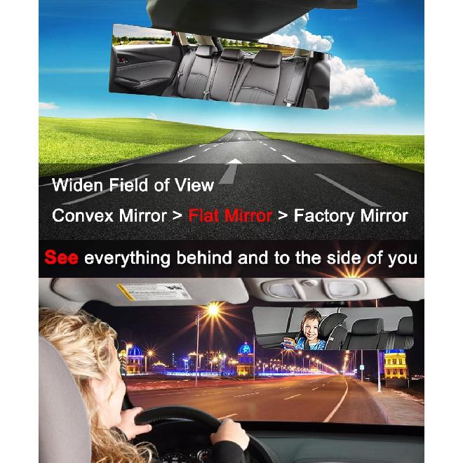 SkycropHD Frameless Rear View Mirror Interior Panoramic Wide Angle Mirror Eliminate Blind Spots For Car SUV Truck – Flat,11.8In (White)