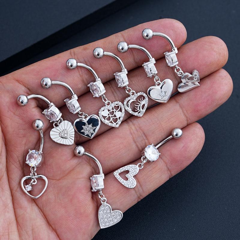 Модное кольцо для пирсинга пупка из нержавеющей стали в форме сердца с блестящим цирконом, подвеска, кольцо для пупка для женщин, сексуальный пирсинг тела, пляжные украшения