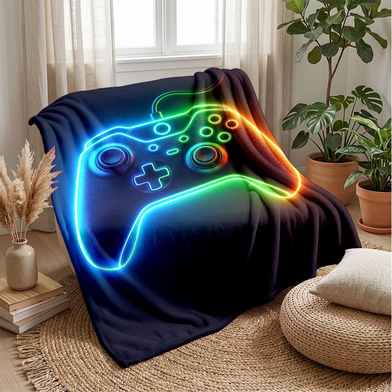Neon Game Controller Theme blanket Lightweight Warm Flannel Blanket Decorative Throw Blanket for Home Decoration