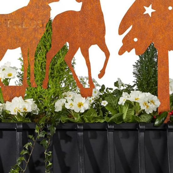 4Pcs/Set Christmas Tree Garden Stake Weather-proof Heavy Duty Outdoor Patio Yard Lawn Metal Elk Silhouette Sign Spike Stick Decoration Ornament