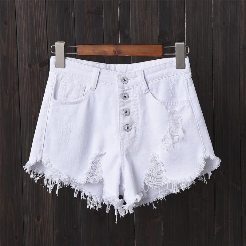 Summer Ripped Raw Edge Denim Shorts Ladies Fat Man Large Size High Waist Wide Leg Hot Pants Trend