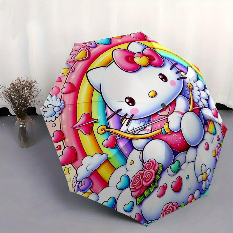 Hello Kitty,Rainbow Automatic Folding Umbrella-Simple 8-Rib Design, Bright Cartoon Pattern, Durable Iron Frame, Suitable For Travel, Outdoor