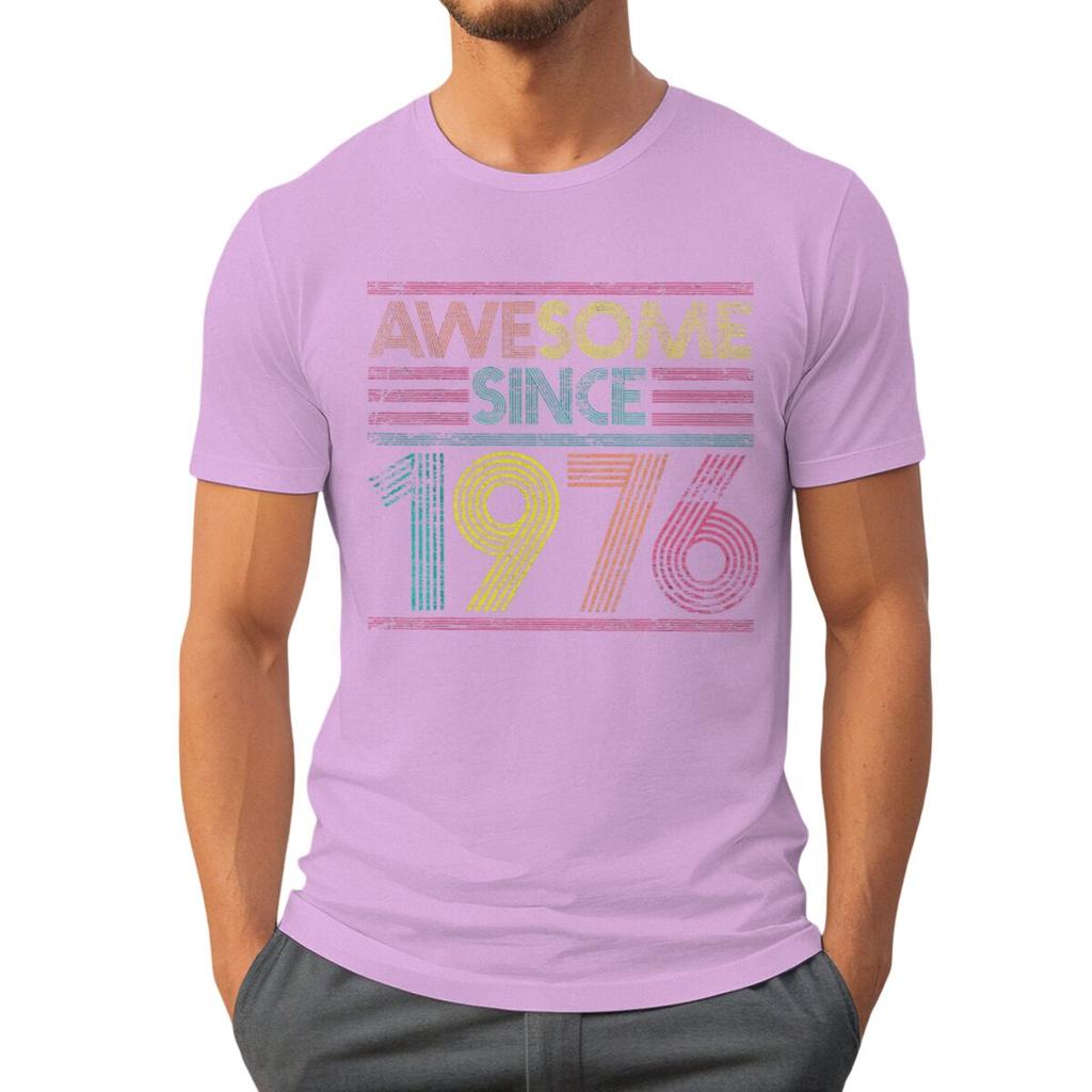 Born in 1976 50 Years of Being Awesome 50th Birthday Gift T-shirts Vintage Men's Casual Tee Loose Streetwear T-shirt Top Women's Clothing