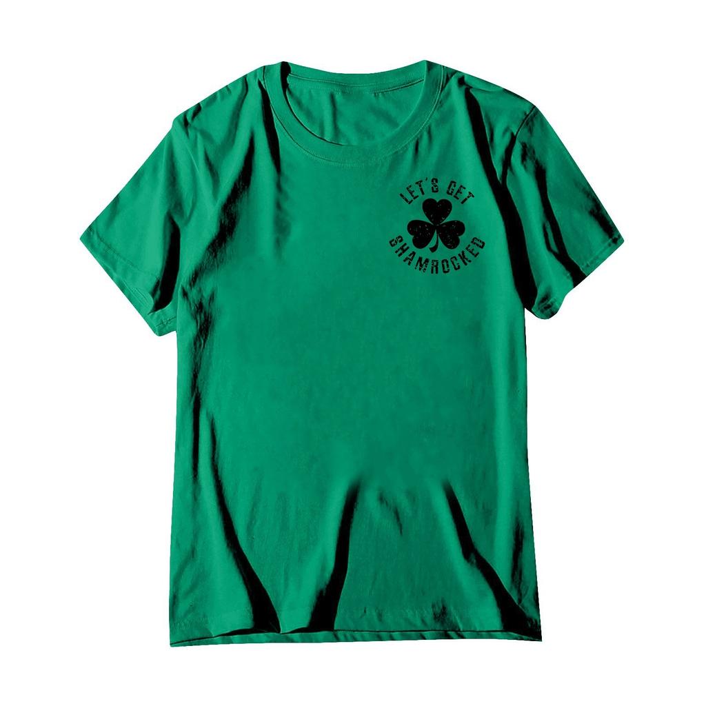 St. Patrick's Adult Green Crew-neck Short-sleeved Printed Green Three-leaf T-shirt