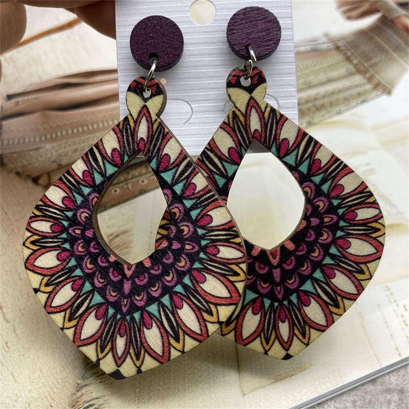 Серьги-подвески с орнаментом Exaggerate Antique Wooden Retro Серьги в стиле бохо