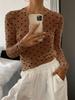 Cross-border Women's Polka Dot Mesh Slimming Long Sleeve Top