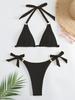 1011 new bikini lace-up neck tight hollow split swimsuit European and American bikini