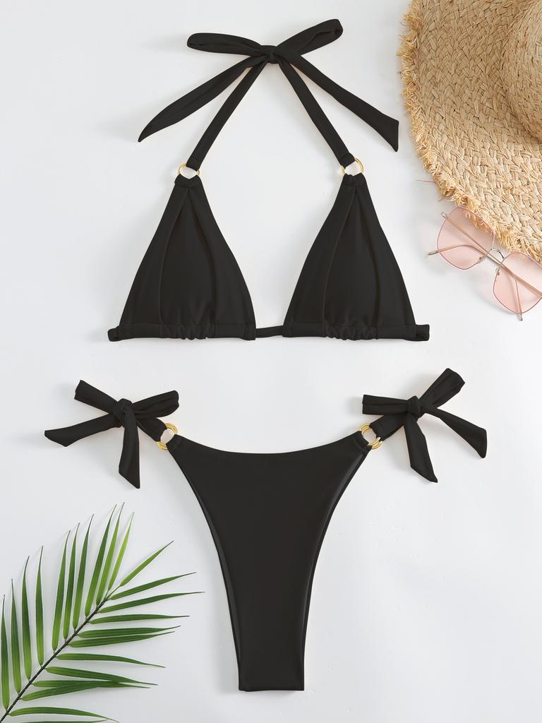 1011 new bikini lace-up neck tight hollow split swimsuit European and American bikini