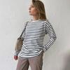 Женская летняя полосатая футболка с длинным рукавом и круглым вырезом Повседневный топ