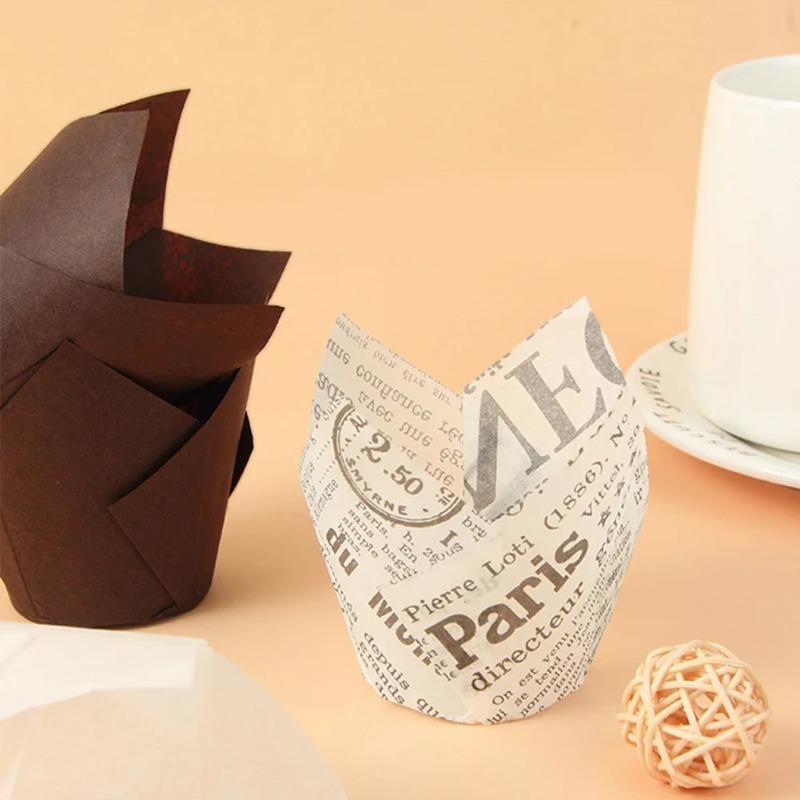 50PCS Tulip Cake Paper Cup Dessert Disposable Baking Heat-resistant Cake Oil Proof Paper Holder Kitchen Oven Baking Tools