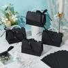 16sets Foldable Paper Wedding Candy Totes with Plastic Imitation Pearl Round Beaded Handle and Ribbon Handbag Shape Black