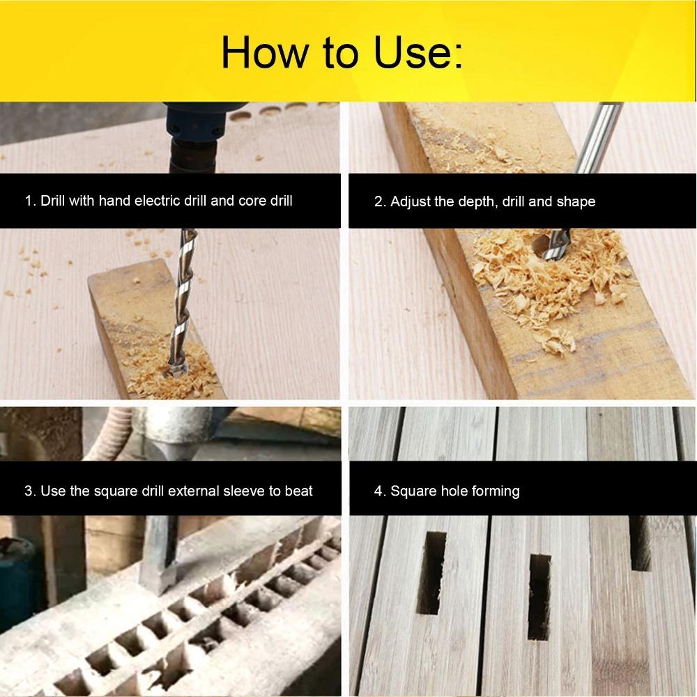 1/4(6.4mm)5/16(8mm)3/8(9.5mm)1/2(12.7mm)14mm(0.55in)16mm(0.63in) Square Hole Drill Bit