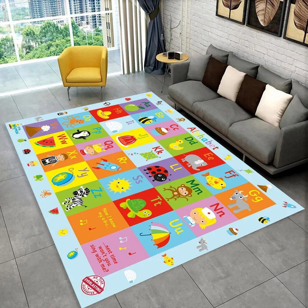Fun ABC Cartoon Playmat Non-Slip Kids Educational Rug for Nursery Playroom Toddler Crawling Floor Mat Living Room Bedroom Decor