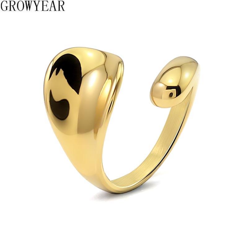 Women's Simple Stainless Steel Shiny Crooked Crisscrossed High Polish Geometric Punk Opening Ring Fashion Lady Jewelry