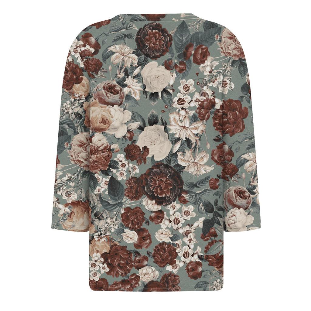 Women's T Shirt Tee Print Button  3/4 Sleeve Daily Weekend Fashion Basic V- Neck Regular Top