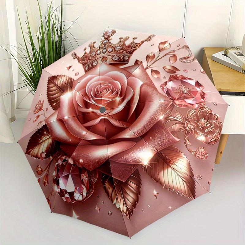 Ink Wash Rose Umbrella Compact Lightweight Retractable 8Rib Design For Outdoor Adventures And Festive Gifts Y85