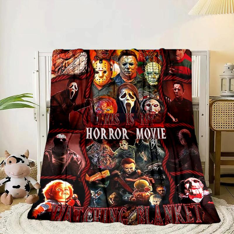 Horror Movie Characters Collage Blanket Flannel Blanket for bed, sofa, Camping, Hiking, Picnic Essentials, gift for family Fan gifts
