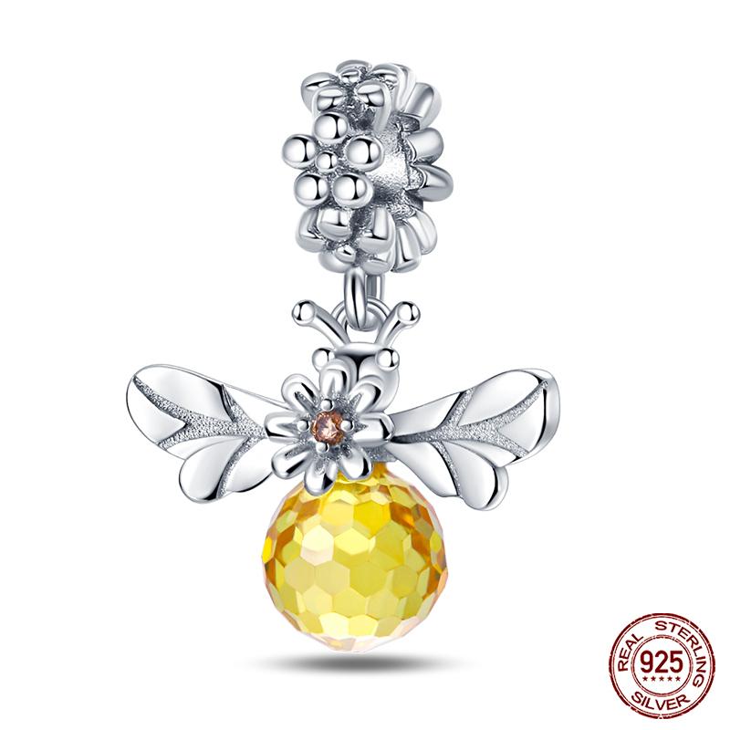 925 Sterling Silver Beads Yellow Moon Sunflower Butterfly Giraffe Beads Pendant Charms Fit 4mm Aperture Bracelet Jewelry Making