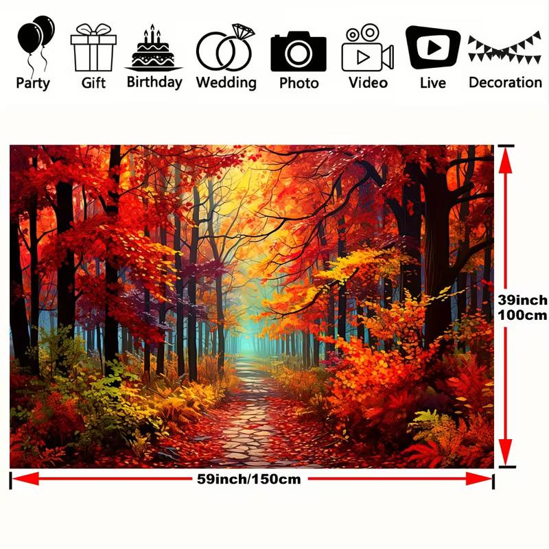 2D Vibrant Red Autumn Tree Backdrop for Outdoor Themed Party