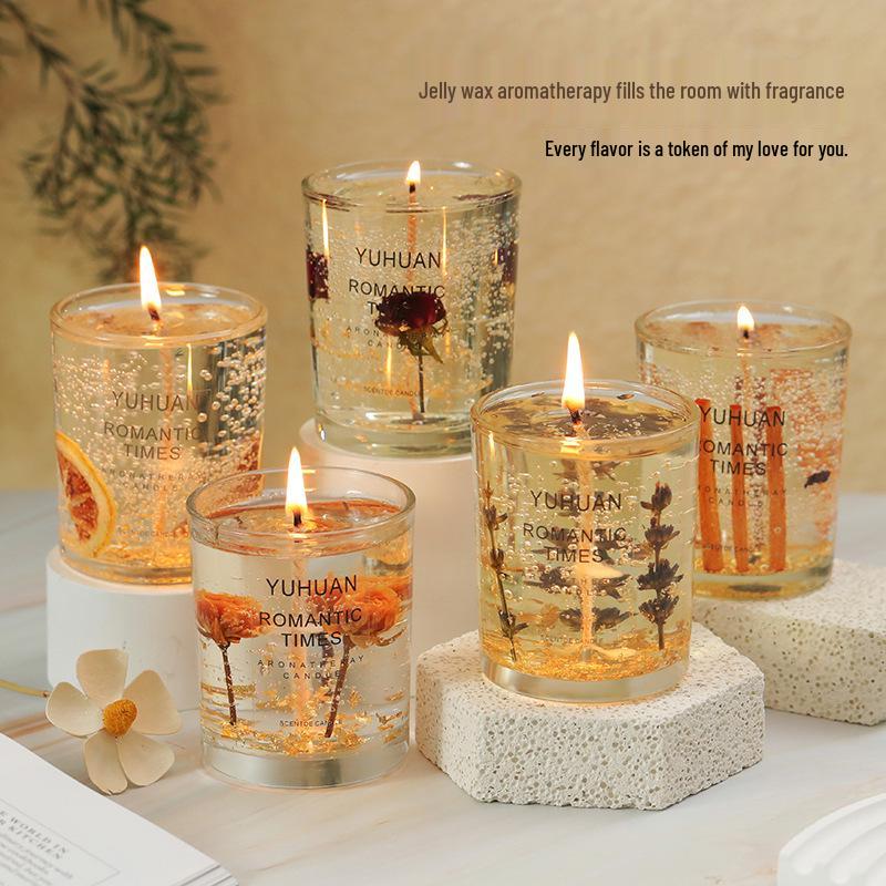 Свеча из соевого воска с ароматом, с настоящим цветком и золотой фольгой - Ароматерапевтическое эфирное масло в стекле с цветочным ароматом.