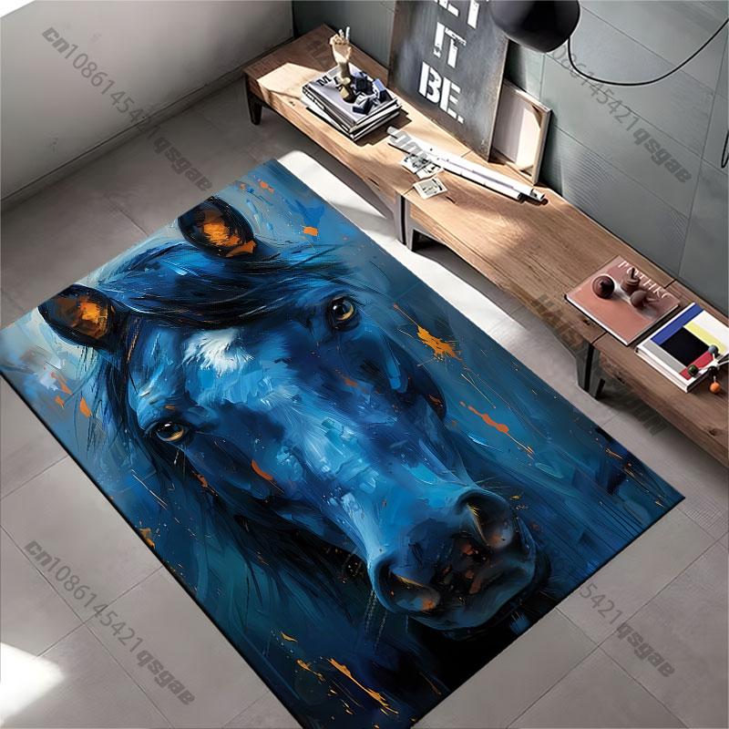 Majestic artistic blue horse carpet Yoga living room room decor children's crawling mat doormat area rug games mat