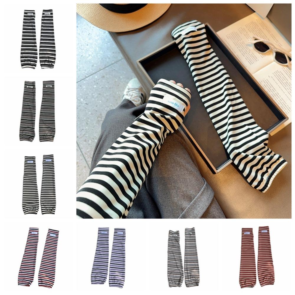 Elastic Striped Ice Sleeves Arm Protection Summer Cycling Sleeves Sunscreen Sleeve Driving