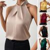 Women Summer Tops Halter Sleeveless Loose Fit Blouse Solid Color Smooth Satin Tank Tops Imitation Silk Party Office Vest Workwear