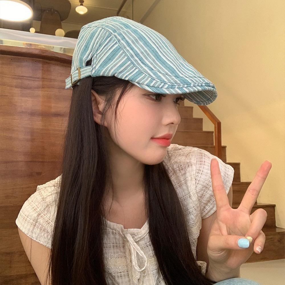 Y2k Newsboy Cap Striped Painter Hat New Peaked Caps Female