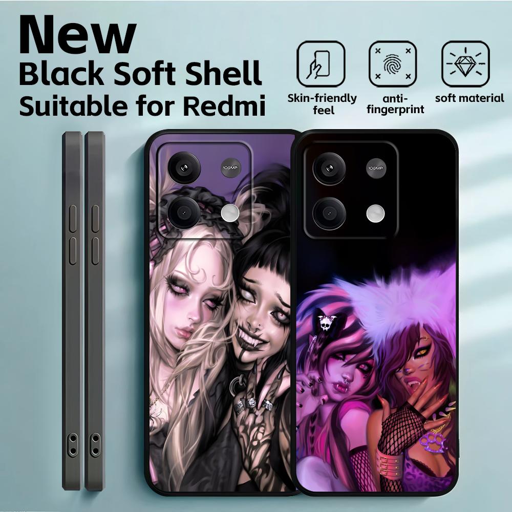 Крутой чехол для телефона в готическом стиле для Redmi Note 14 13 12 11 Pro Plus S 5G 14C A3 Мягкая черная крышка для телефона