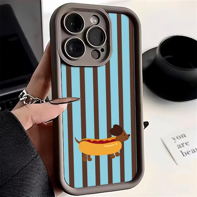 Ретро Забавный Полосатый Рисунок Таксы Чехол Для Телефона Для Samsung Galaxy S21 S22 S23 S24 FE Plus S25 Ultra A15 A35 A54 A55 Мягкий Чехол