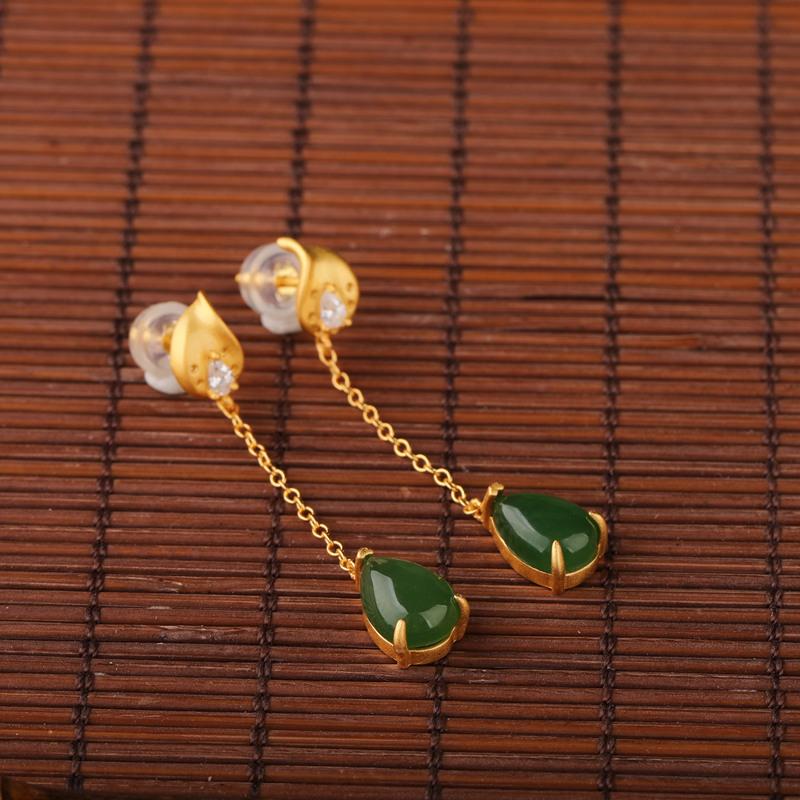 Танциз стерлингового серебра 925 пробы нефритовый циркон серьги серьги-капли для женщин подарки на свадьбу