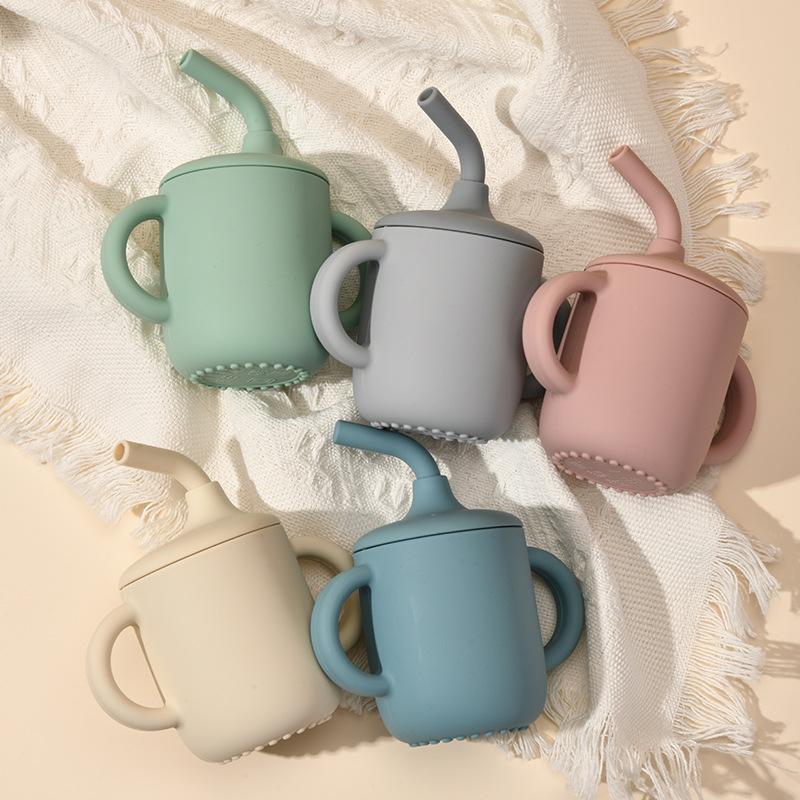 Детская обучающая поилка с крышкой и ручкой, непроливайка, детская кружка-поильник с трубочкой