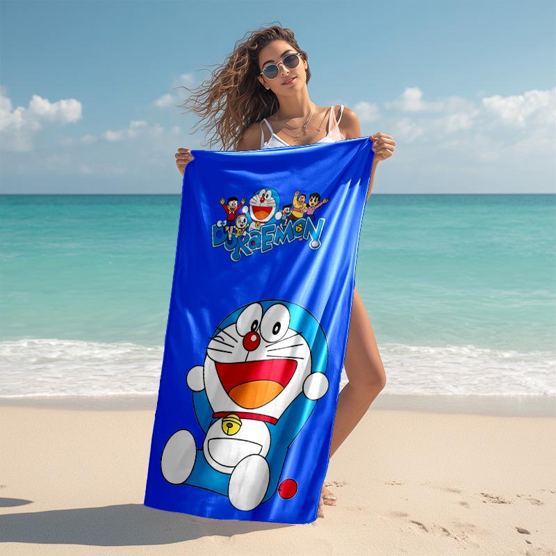 proof beach towel with Doraemon pattern - soft,absorbent,quick-drying,machine washable - perfect for swimming,camping,bathing
