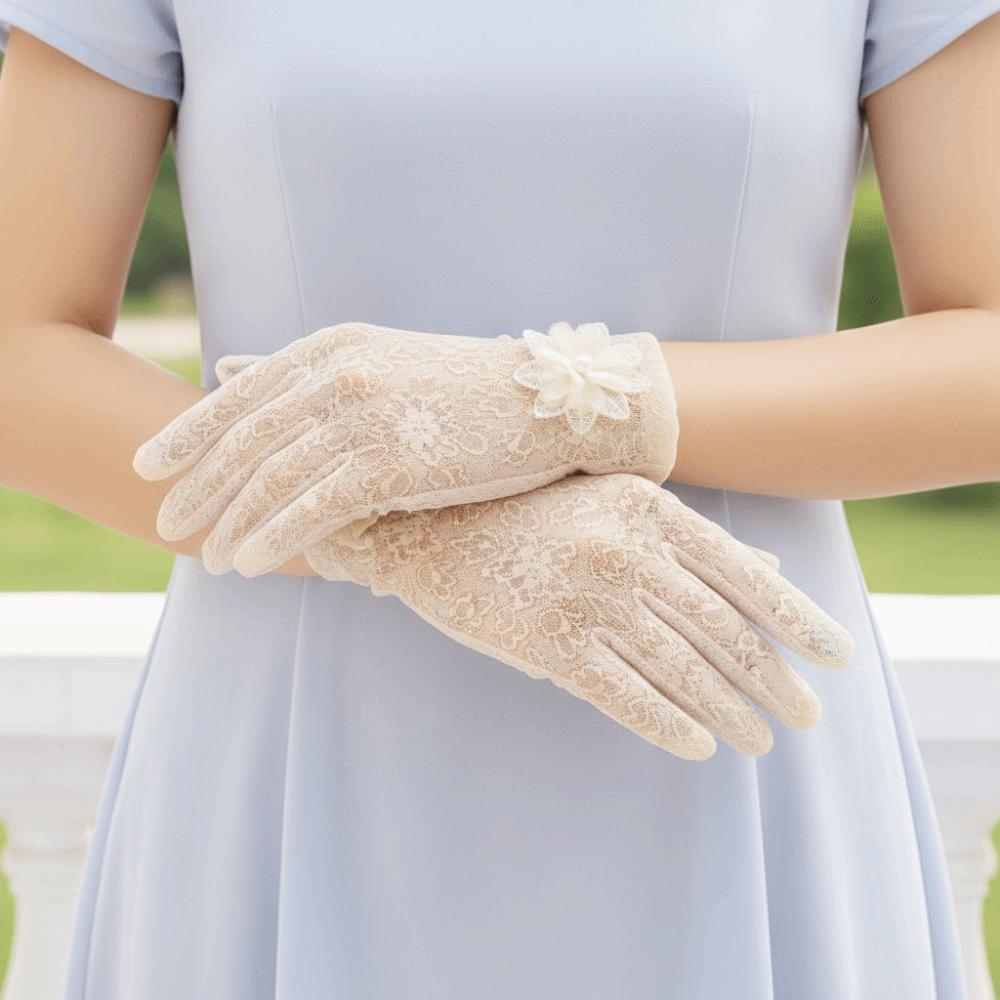 Lace Women Sun Protection Gloves Anti-skid Ice Silk Lace Gloves Summer Sunscreen Gloves Party Wear