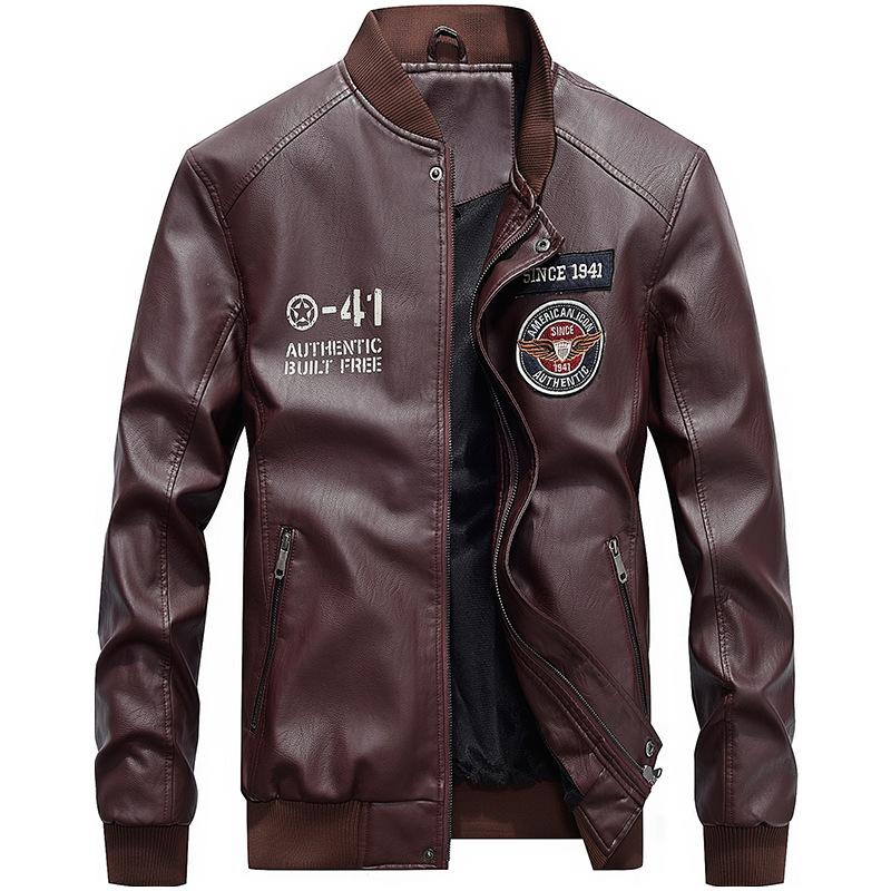 Autumn/Winter Leather Men's and Fleece Motorcycle Leather Jacket Trend Youth Baseball Clothing Embroidered Leather Jacket