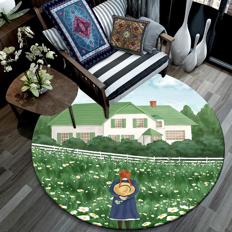 Anne Cartoon pattern round rug,Carpet Rug for Living Room Bedroom Playroom ,Non-slip Floor Mat,Holiday Gifts and Birthday Gifts.