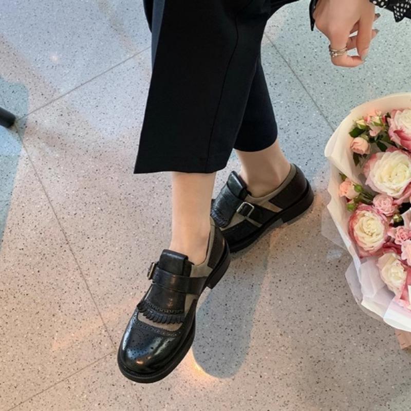 British Style Retro Women's Shoes Thick-heeled Shoes