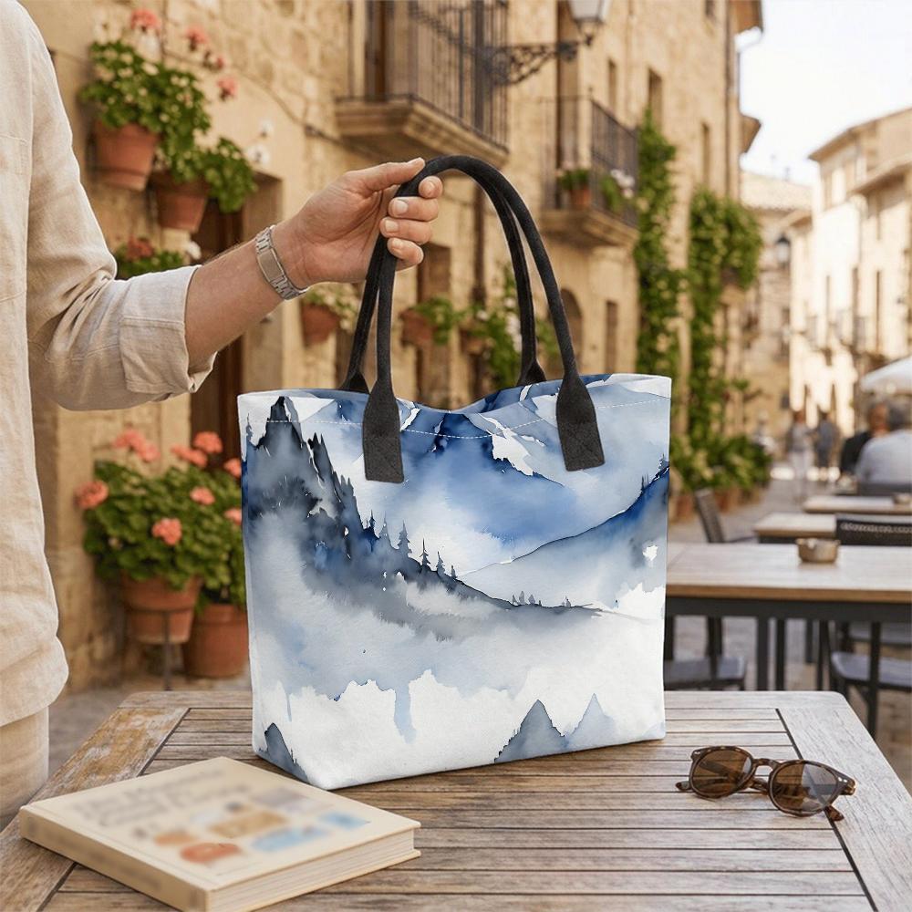 Watercolor Mountain Print Tote Bag Fashion Large Capacity Shoulder Bag for Daily Use