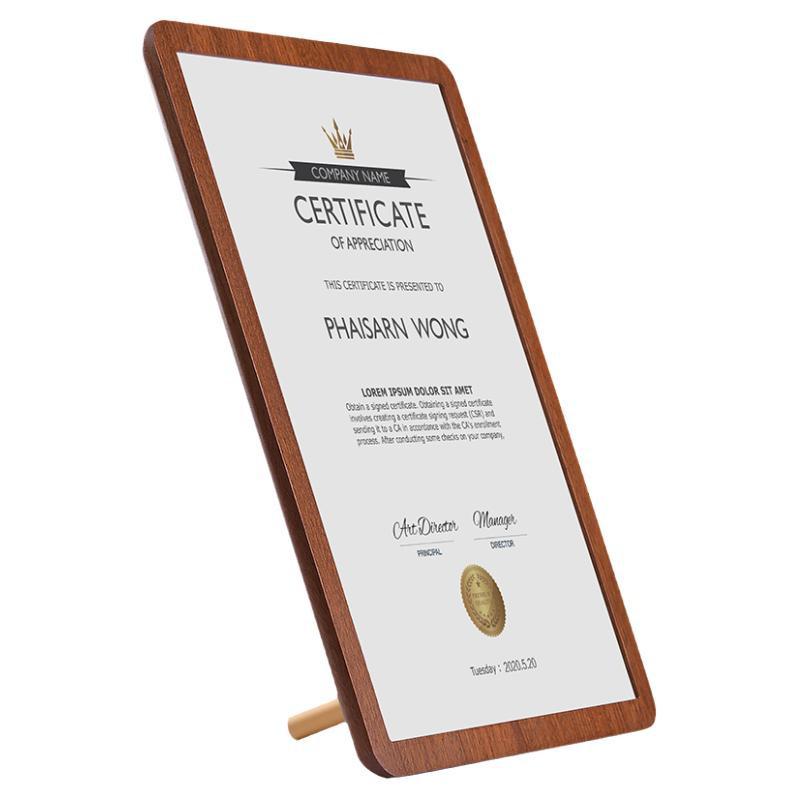 A4 Solid Wood Certificate & Photo Frame with Transparent Display for Awards, Medals, and Authorization.