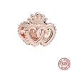 Шарм из розового золота 925 пробы с сердцем из бисера, подарок, подходит для милого модного браслета, ожерелье, ювелирные изделия для женщин