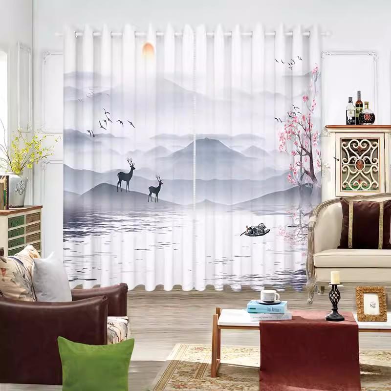 2-панельная китайская занавеска с рисунком дерева, луны, цветов, бабочек, птиц, занавеска для спальни, гостиной, окна от пола до потолка