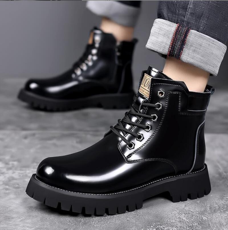 Genuine Leather Motorcycle Boots High Top Mens Casual Shoes Versatile Classics Male Ankle Boots Warm Winter Footwear