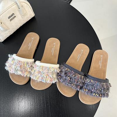 Сланцы на толстом каблуке Xiaoxiangfeng женские для улицы лето 2025 новинка жемчуг интернет-знаменитость инс мода средний каблук французский