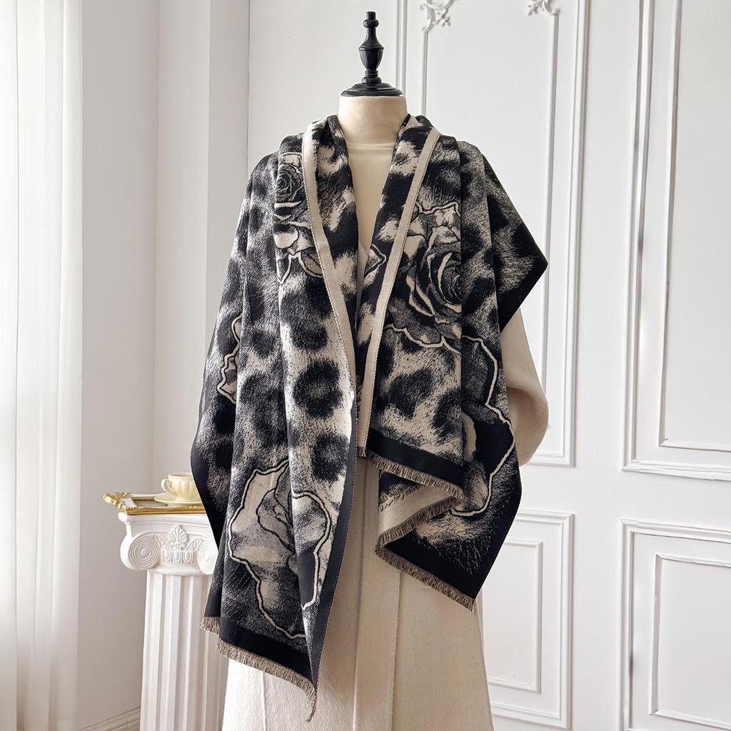 Элегантные женские шарфы с розовым леопардовым принтом Зимний теплый пашмина Двусторонние женские шали Толстое одеяло Накидки Платок Шарф