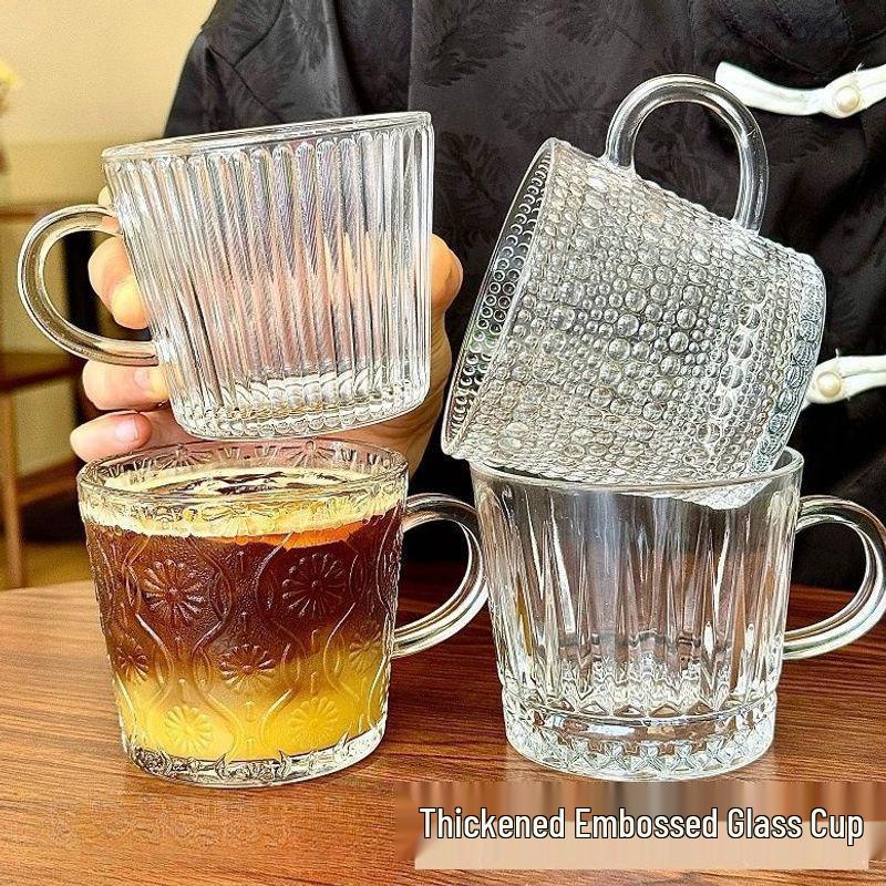 Утолщенный стеклянный стакан с ручкой для воды, молока, холодных напитков, колд брю или вина. Идеально для дома или комнаты для маджонга.