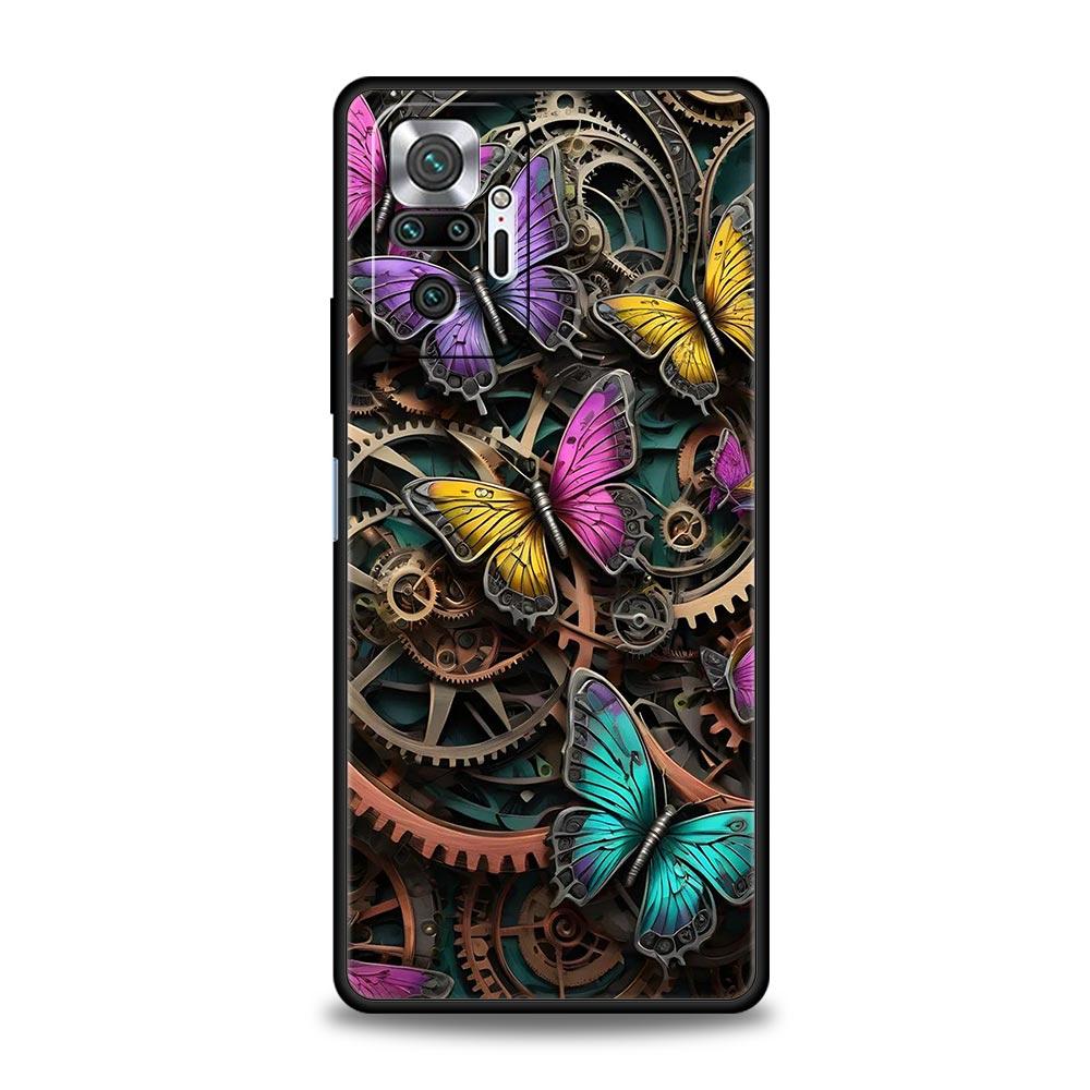Модный Чехол-Бампер с Узором Бабочки и Цветы для Redmi 14C 10C Note 15 14 13 12 10 11 K40 Pro Plus 5G Мягкий ТПУ Корпус
