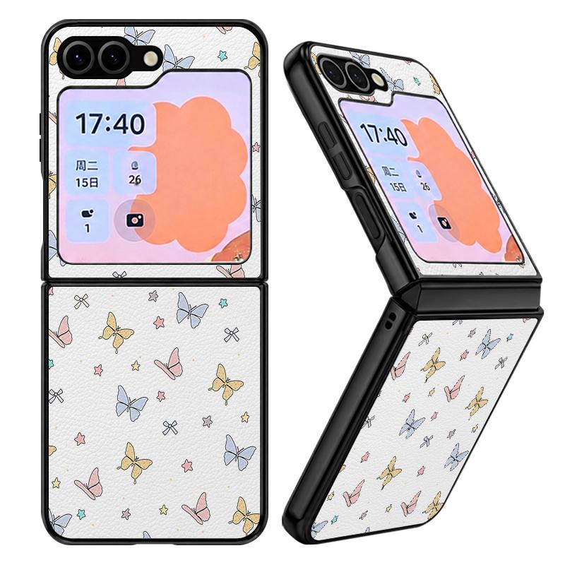 Роскошный чехол с принтом бабочки для Samsung Z Flip 8 7 6 5 Роскошная кожаная наклейка Жесткая складная крышка для телефона для Galaxy Z Flip8 Flip7 Flip6